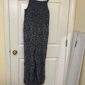 Old Navy navy blue and cream floral smocked top jumpsuit adjustable straps
